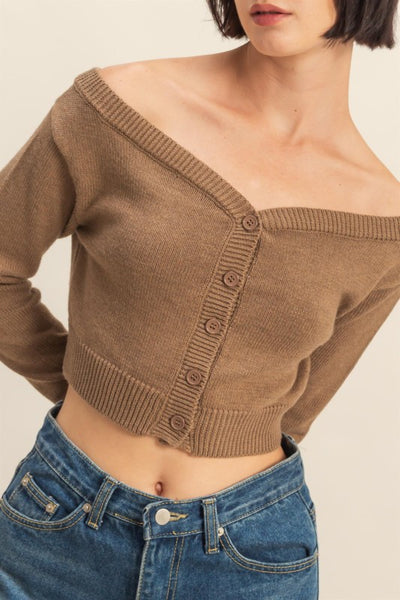 Sage Off Shoulder Cropped Cardi