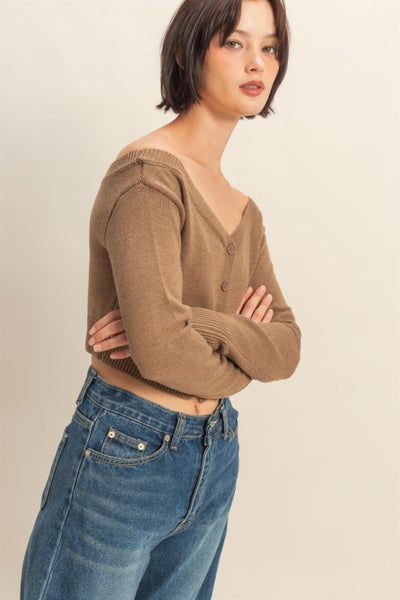 Sage Off Shoulder Cropped Cardi